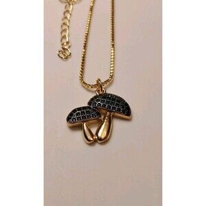 Gold Plated Blue Top Mushroom Necklace 16-18" Chain